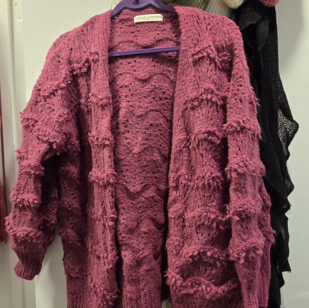 Elegant Textured Knit Cardigan - Deep Pink